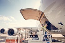 Belly cargo is loaded into an Airbus A380.