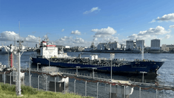 The ship delivering the blended CORSIA-certified SAF at Chiba port in Japan.